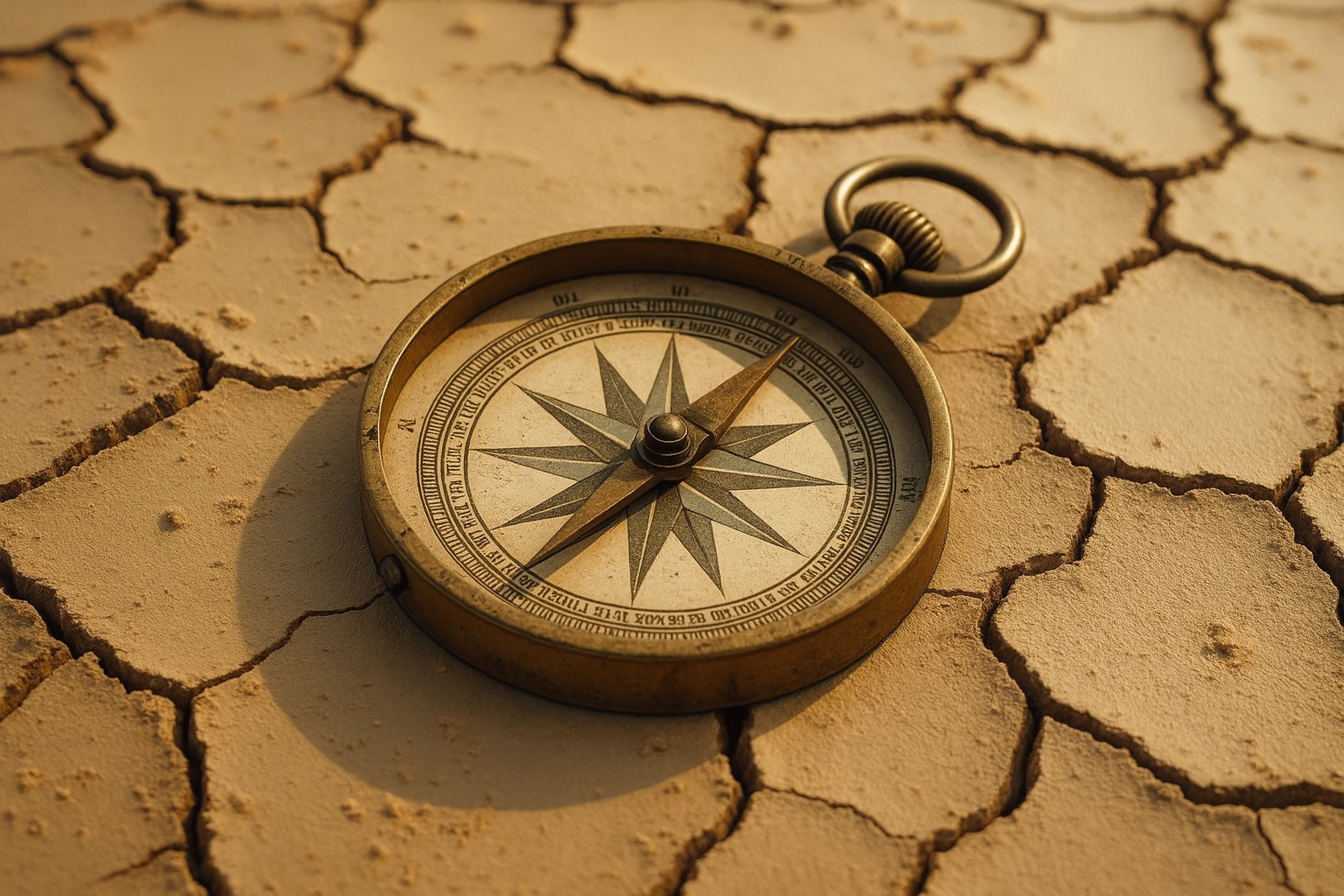 Compass resting on cracked earth
